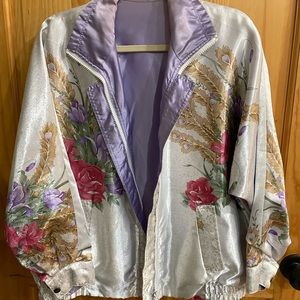 90s REVERSIBLE Light weight silky zip up jacket